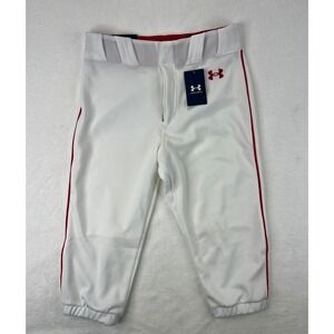 Under Armour Mens M Medium UA Utility Pro Piped Knicker Baseball Pants White Red